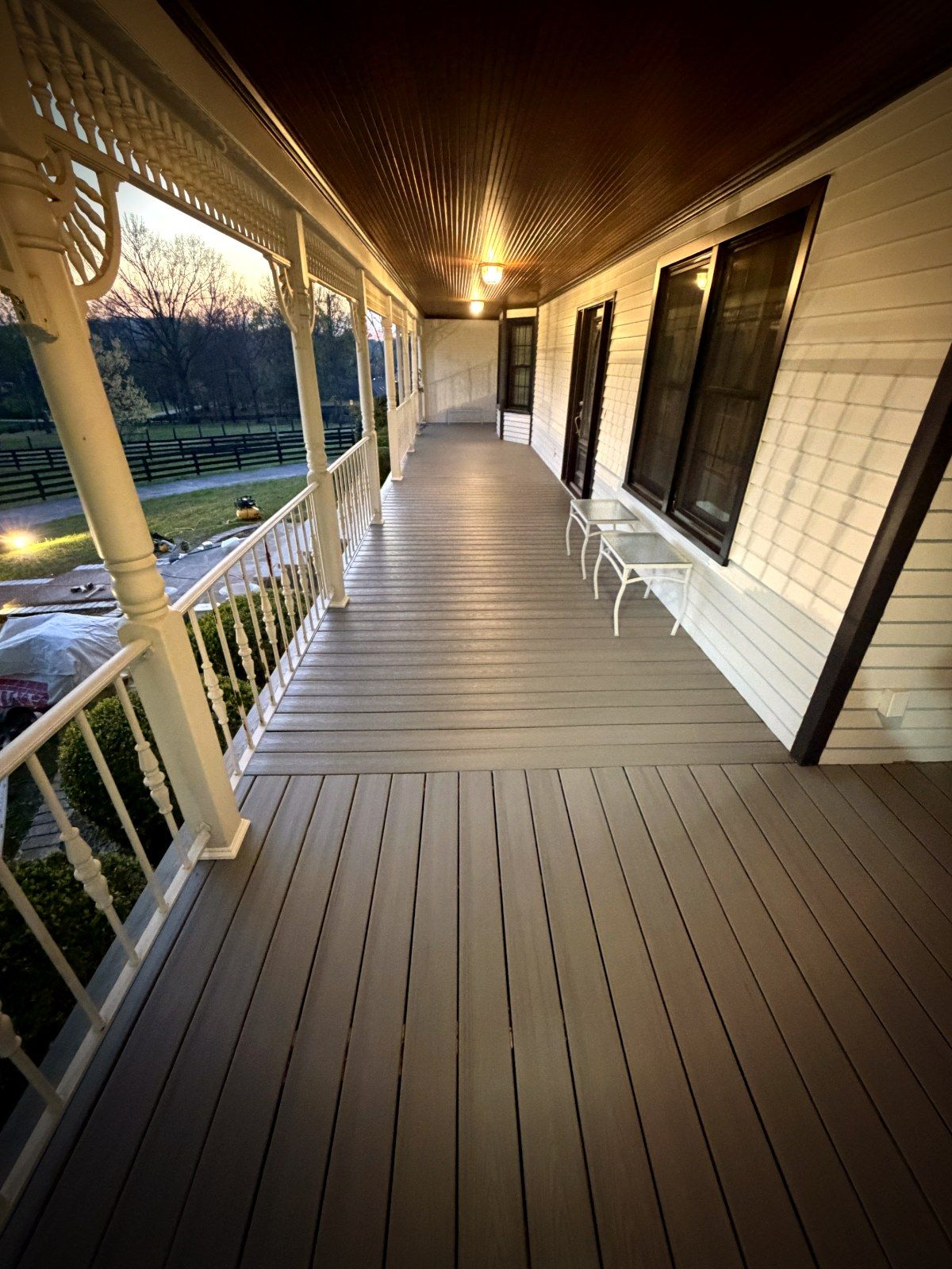 Composite porch at dusk