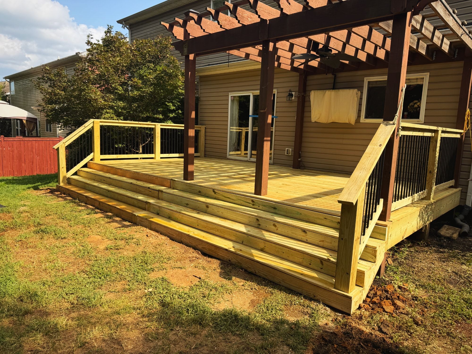 Deck with pergola, wide angle